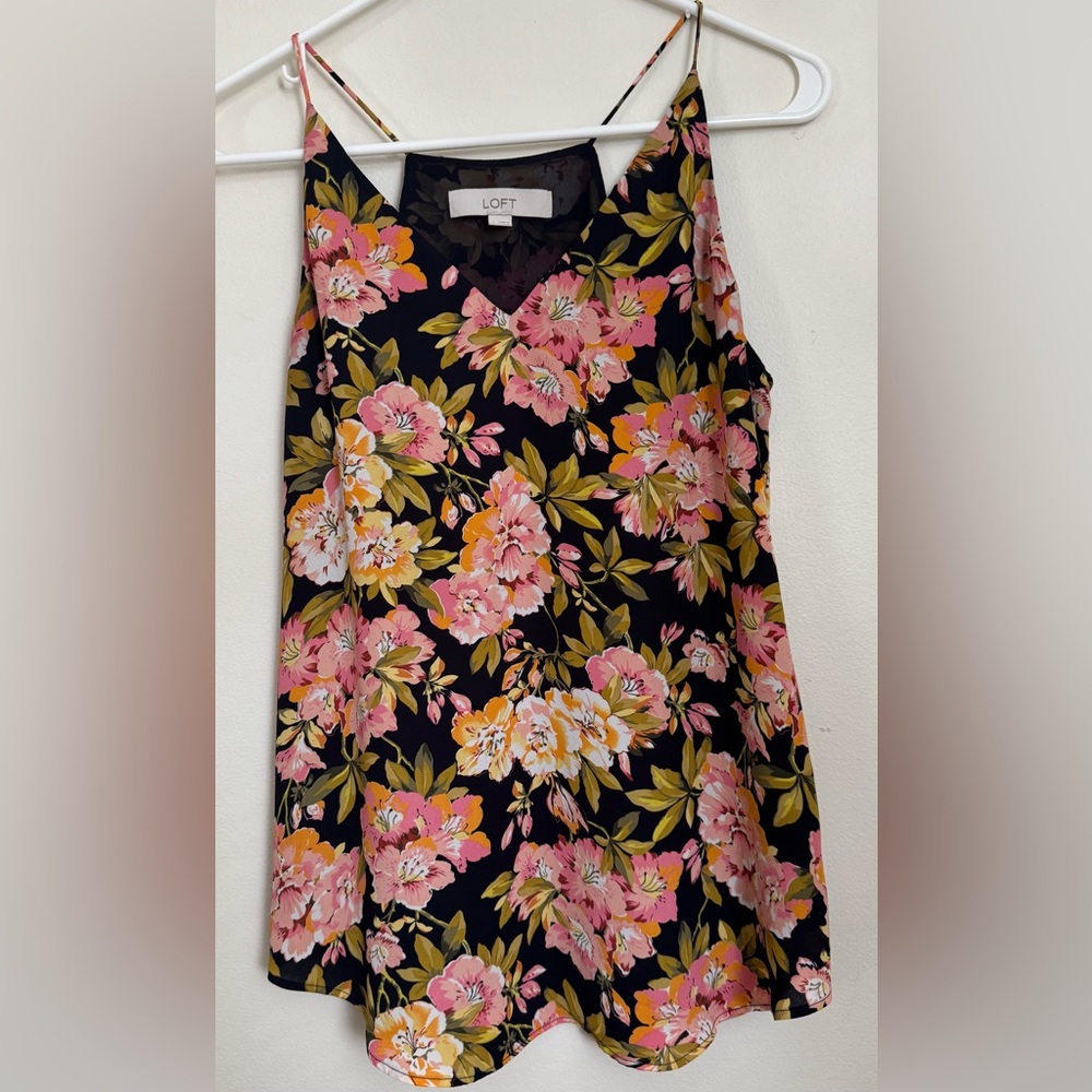 LOFT Floral Print Camisole Top - Black, Pink, Green